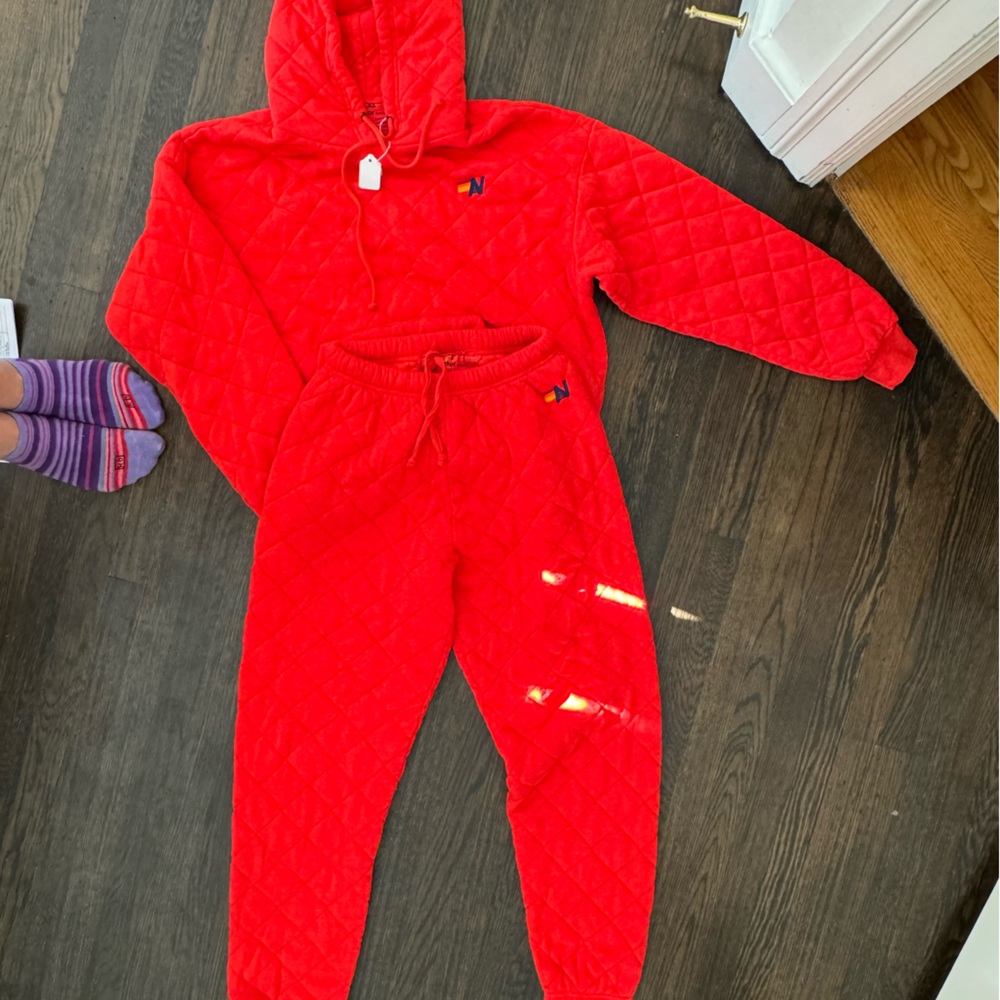 Aviator nation quilted sweatsuit red NWT